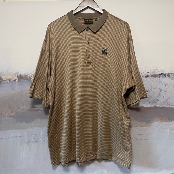 BOBBY JONES Mens XXL Polo Golf Shirt 100% Cotton Geometric Stripe Logo - Picture 1 of 16